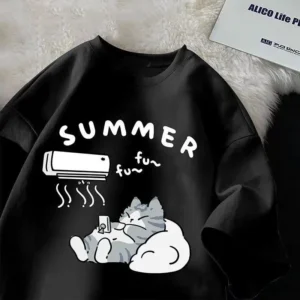 Camiseta de manga corta estampado gato